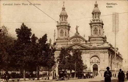 Ak Santiago de Chile, Catedral frente Plaza de Armas