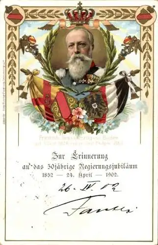 Litho Friedrich I. Großherzog von Baden, Portrait, Wappen