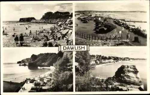 Ak Dawlish Devon England, Strandleben, roter Felsen