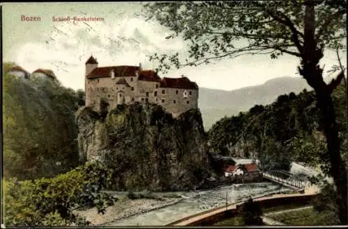 Ak Bozen Südtirol, Blick auf Schloss Runkelstein, Brücke