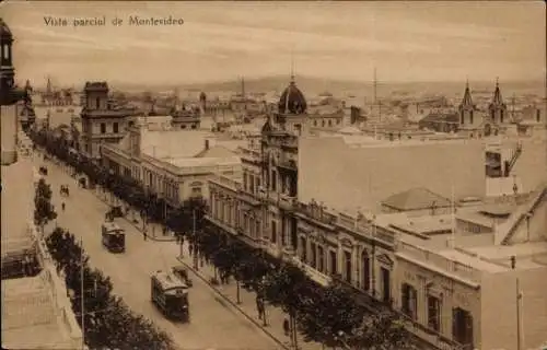 Ak Montevideo Uruguay, Teilansicht, Straßenbahn