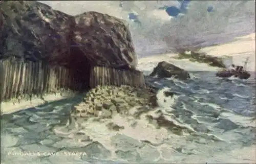 Künstler Ak Fingals Cave Staffa Schottland, Panorama, Schiff
