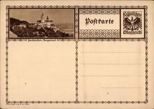 Ganzsachen Ak Forchtenstein Burgenland Österreich, Schloss