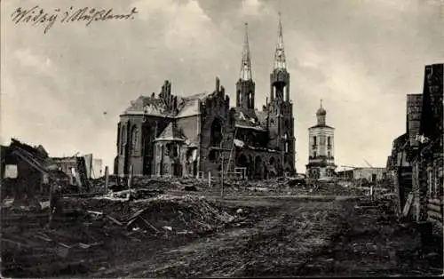 Ak Widsy Weißrussland, zerstörte Kirche