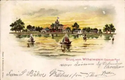 Litho Steinhude Wunstorf in Niedersachsen, Insel Wilhelmstein im Steinhuder Meer