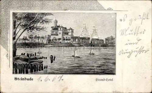 Litho Steinhude Wunstorf in Niedersachsen, Strandhotel, Segelboote