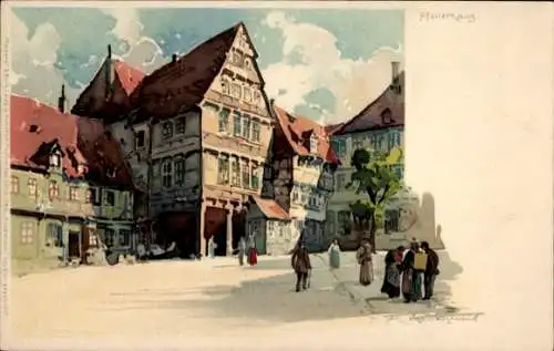 Künstler Litho Hammel, Otto, Hildesheim in Niedersachsen, Marktpartie mit Blick zum Pfeilerhaus