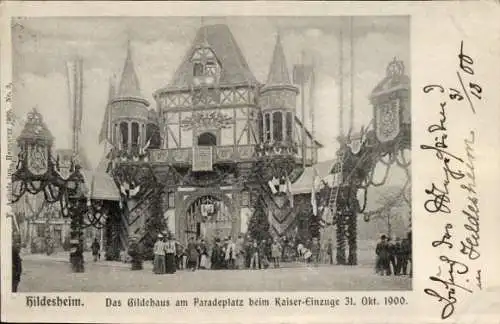 Ak Hildesheim in Niedersachsen, Gildehaus am Paradeplatz beim Kaiser-Einzug 31. Oktober 1900