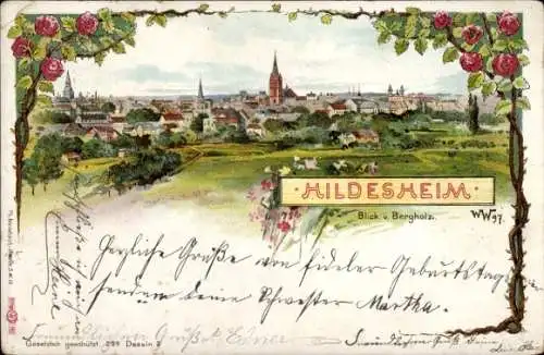 Litho Hildesheim in Niedersachsen, Bergholz, Stadtpanorama