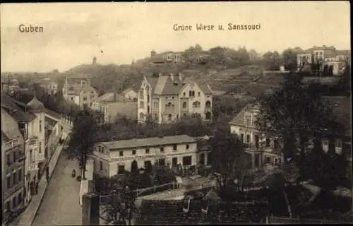 Ak Guben in der Niederlausitz, Grüne Wiese, Sanssouci