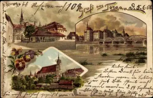 Künstler Litho Spindler, Erwin, Torgau Elbe, Schloss, Kirche, Brücke