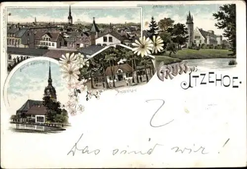 Litho Itzehoe in Holstein, Gesamtansicht, Burg, Kirche