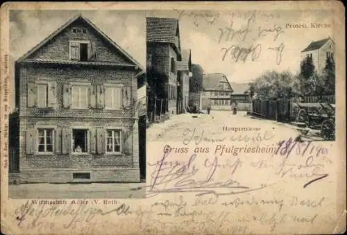 Ak Pfulgriesheim Bas Rhin, Protest. Kirche, Wirtschaft Adler