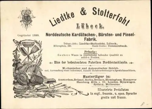 Ak Hansestadt Lübeck, Werbung, Liedtke & Stolterfoht, Bürsten- und Pinsel-Fabrik
