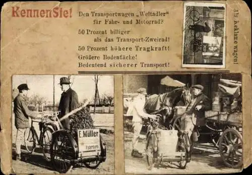 Ak Werbung, Transportwagen Weltadler, Fahrrad