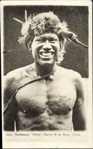 Ak Argentinien, Indio Chamacoco, Millet, Puerto 14 de Mayo, Chaco