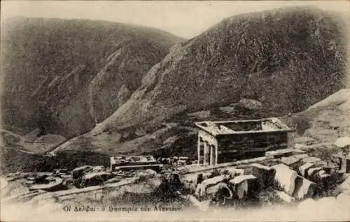 Ak Bei Delfi Delphi Griechenland, der Schatz der Athener, Antike Ruinen von Delphi