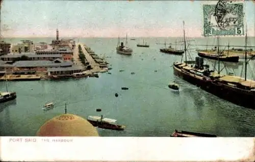 Ak Port Said Ägypten, Hafen, Schiffe