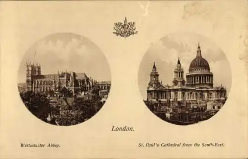 Präge Ak London City England, Westminster-Abbey, St. Paul's-Cathedral