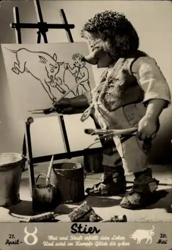 Ak Mecki der Igel als Maler, Sternzeichen Stier