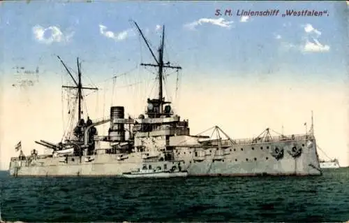 Ak Deutsches Kriegsschiff, SMS Westfalen, Linienschiff, Kaiserliche Marine