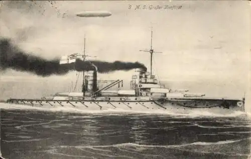 Ak Deutsches Kriegsschiff, SMS Großer Kurfürst, Kaiserliche Marine, Zeppelin