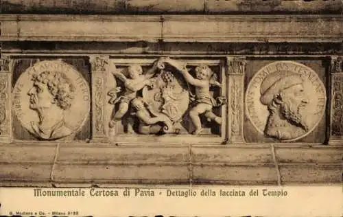 Ak Certosa di Pavia Lombardia, Dettaglio della facciata del Tempio