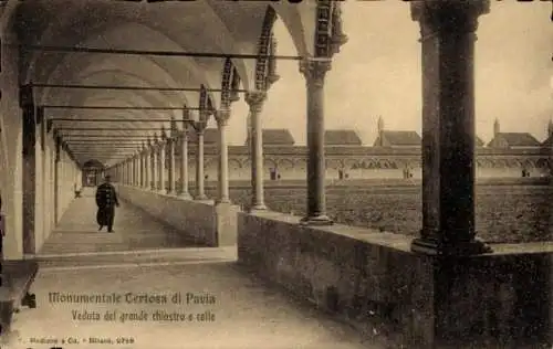 Ak Certosa di Pavia Lombardia, Veduta del grande chiostro e celle
