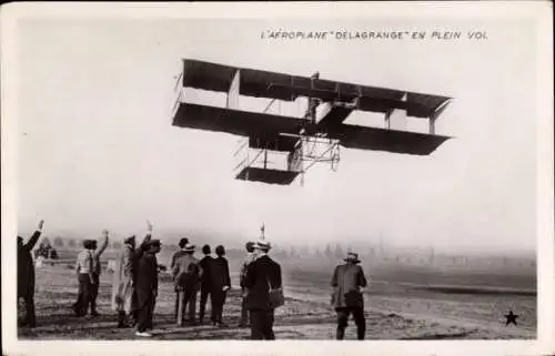 AK-Flugzeug Delagrange im Vollflug, Luftfahrtpioniere, Doppeldecker