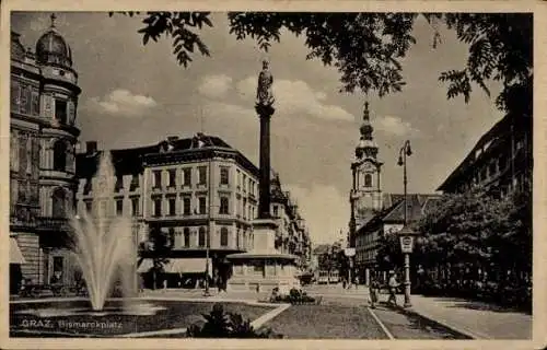 Ak Graz Steiermark, Bismarckplatz, Springbrunnen