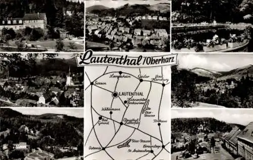 Ak Lautenthal Langelsheim im Oberharz, Teilansichten, Landkarte