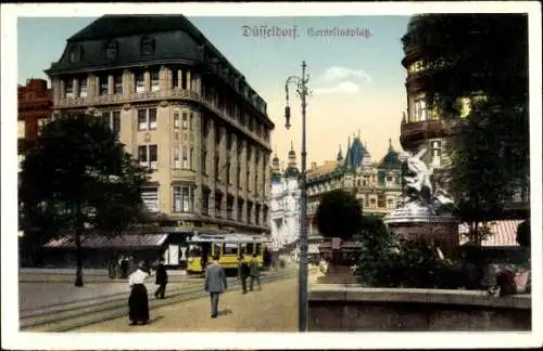 Ak Düsseldorf am Rhein, Corneliusplatz, Straßenbahn, Passanten