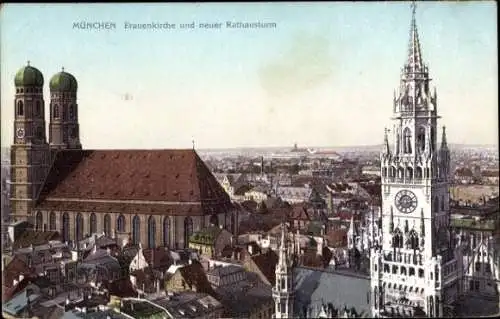 Ak München, Frauenkirche, neuer Rathausturm