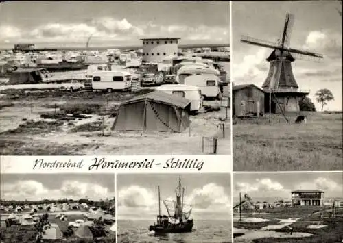 Ak Horumersiel Schillig Wangerland in Friesland, Campingplatz, Fischkutter, Spielplatz