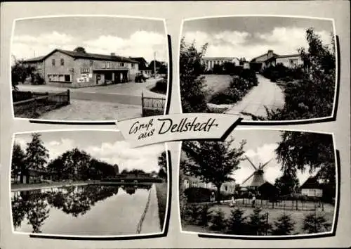 Ak Dellstedt in Dithmarschen, Sparmarkt, Schwimmbad, Windmühle