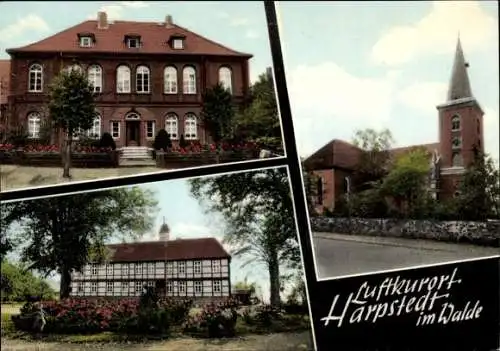 Ak Harpstedt im Walde in Oldenburg, Teilansichten, Kirche, Fachwerkhaus