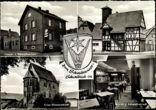 Ak Schwalbach am Taunus Hessen, Wappen, Zum Schwalbennest, Altes Rathaus, Altes Wasserschloss