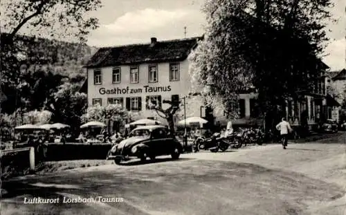 Ak Lorsbach Hofheim im Taunus Hessen, Gasthof-Pension Zum Taunus, Außenansicht, VW Käfer