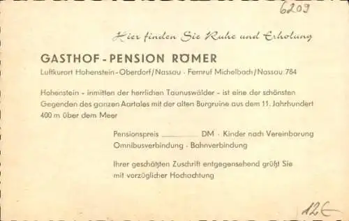 Ak Hohenstein im Taunus, Gasthof Pension Römer