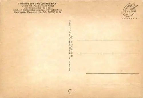 Ak Rendsburg in Schleswig Holstein, Gaststätte Café Martje Flor