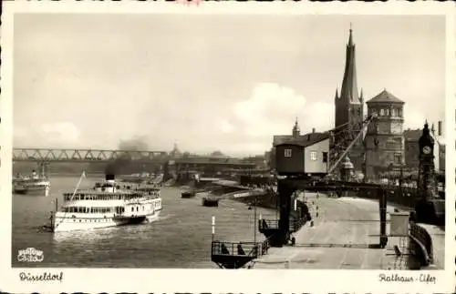 Ak Düsseldorf am Rhein, Rathaus-Ufer, Dampfer