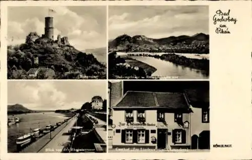 Ak Bad Godesberg Bonn, Rhein, Ruine Godesburg, Gasthof Zur Lindenwirtin, Siebengebirge, Rolandsbogen
