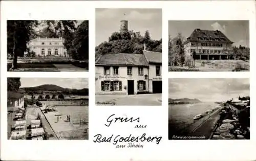 Ak Bad Godesberg Bonn am Rhein, Rheinpromenade, Godesburg, Strandbad