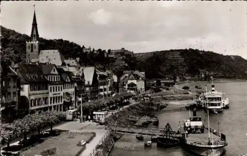 Ak Sankt Goar am Rhein, Rheinpromenade, Dampfer