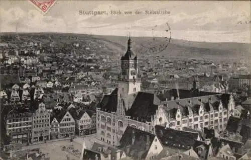 Ak Stuttgart in Württemberg, Panorama von der Stiftskirche gesehen