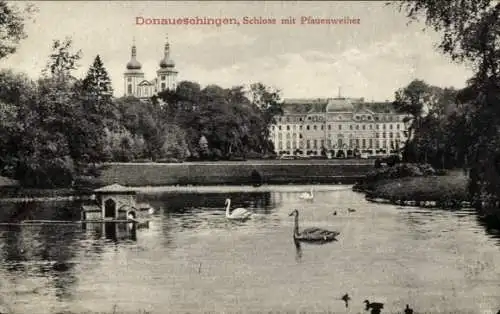 Ak Donaueschingen im Schwarzwald, Schloss, Pfauenweiher
