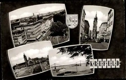 Ak Krefeld am Niederrhein, Kirche, Brücke, Teilansichten