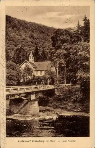 Ak Treseburg Thale im Harz, Bodetal, Brücke, Kirche