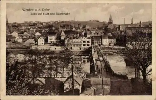 Ak Werden Essen im Ruhrgebiet, Blick auf Stadt und Ruhrbrücke