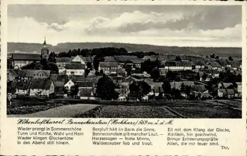 Ak Benneckenstein Oberharz am Brocken, Gesamtansicht, Gedicht